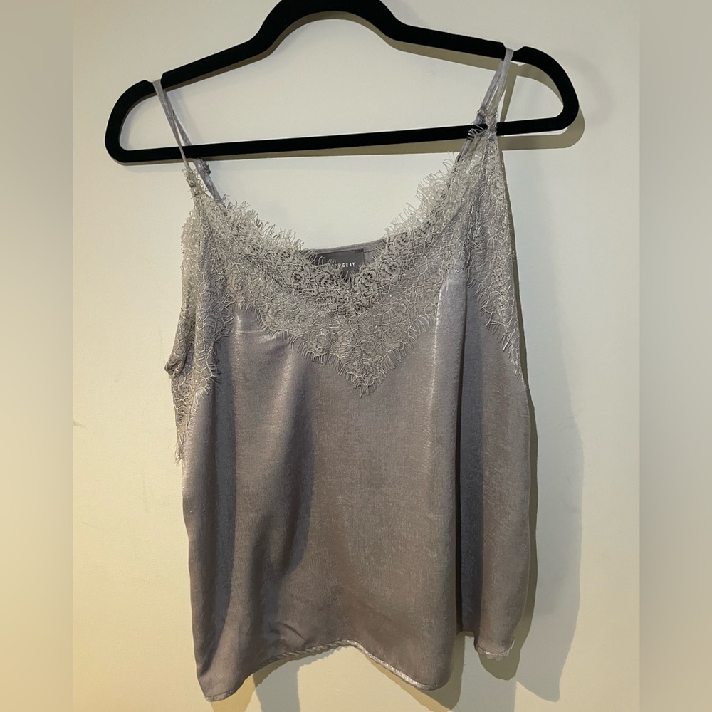 Hudson Gray silver silk lace tank top